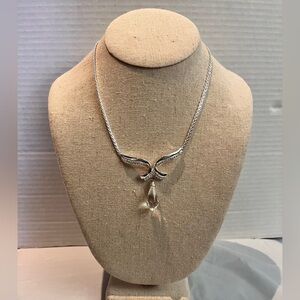 Sophisticated Silver Tone Necklace with Teardrop Pendant - Vendome